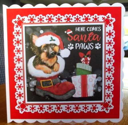 Santa Paws Decoupage Card Mini Kit 7x7 - Alsatian / German Shepherd by Johanna Lambert