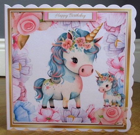 Sweet Rainbow Unicorns With Floral Fame 8x8 by Johanna Lambert