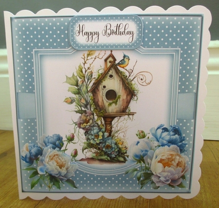 Blue and white Peonies Birdhouse 6x6 topper by Johanna Lambert