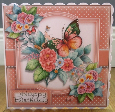 Pink Flowers and Butterflies 6x6 card topper by Johanna Lambert