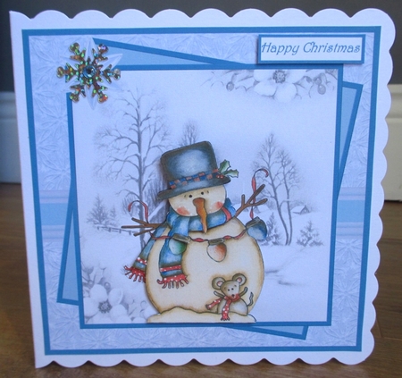 Snowman and mouse friend 7x7 by Johanna Lambert