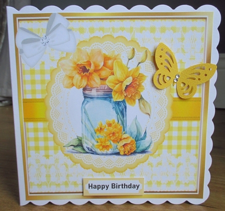 Lovey Yellow Gingham & Lace Floral Jars With Bow 8X8 Mini Kit by Johanna Lambert