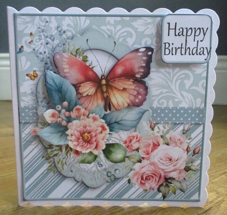 Teal Square Butterflies and Flowers Topper by Johanna Lambert