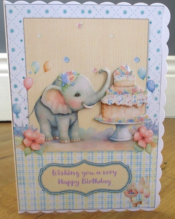 Little Elephant Birthday Party A5 Card Front and Decoupage by Johanna Lambert