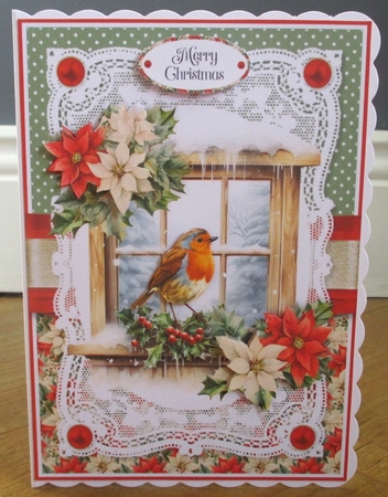 Robins and Poinsettias 7x5 inch by Johanna Lambert