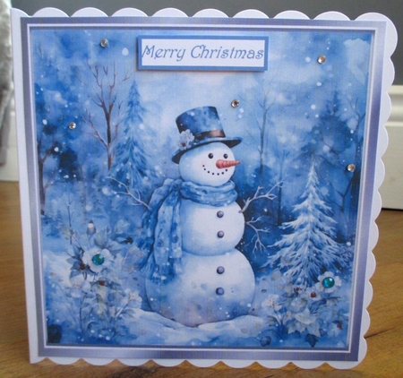 Lovely Winter Blue Christmas With Snowman  8x8 Three by Johanna Lambert