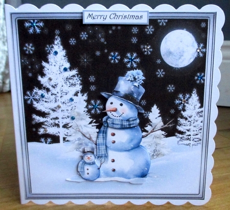 Snowman and baby 7x7 with sentiment tiles and decoupage, insert and gift tags by Johanna Lambert