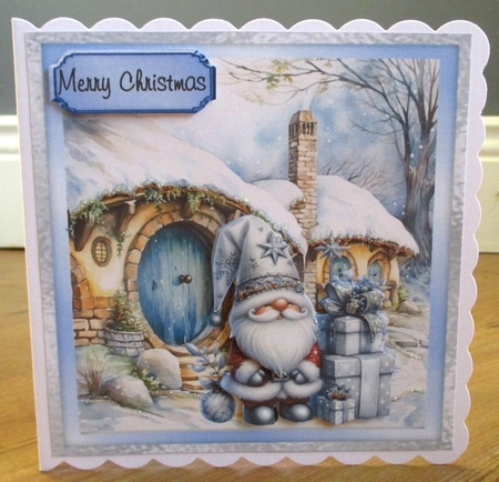 Christmas Gnomes 1 - 6x6 inch card front with decoupage by Johanna Lambert