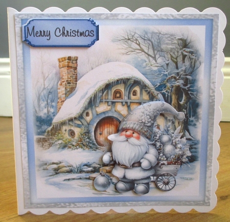 Christmas Gnomes 2 - 6x6 inch card front with decoupage by Johanna Lambert