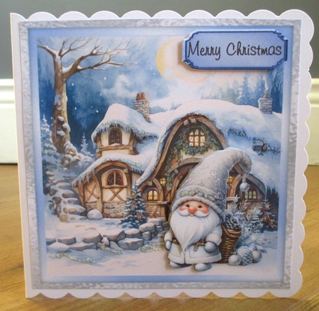 Christmas Gnomes 3 - 6x6 inch card front with decoupage by Johanna Lambert