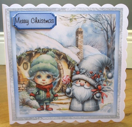Christmas Gnomes 4 - 6x6 inch card front with decoupage by Johanna Lambert
