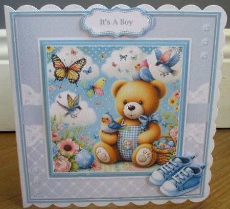 Baby Boy Teddy Bear Card & Toppers Set by Johanna Lambert