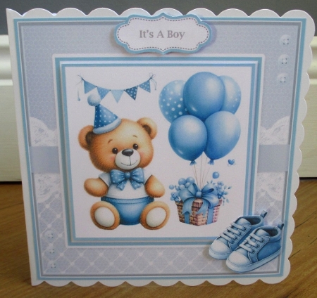 Baby Boy Teddy Bear Card & Toppers Set by Johanna Lambert