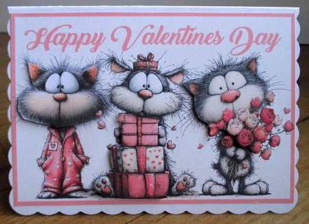 No 3 Whimsical Valentine Cats A5 Card by Johanna Lambert