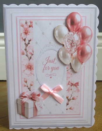 Pink Balloons & Gift Just for You Card Topper by Johanna Lambert