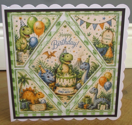 Dinosaur 3rd Birthday Card Topper with Cute Party Dinos by Johanna Lambert