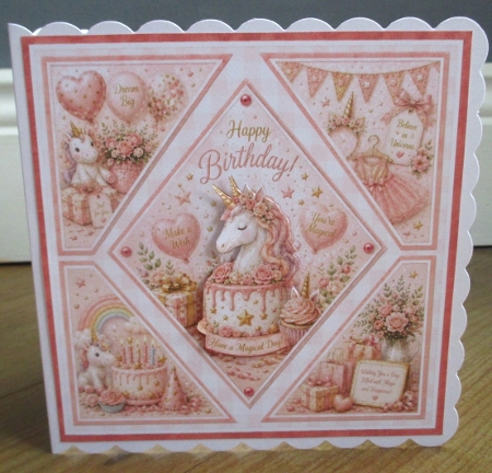 Magical Unicorn Birthday Card Topper with Pink Fantasy Elements by Johanna Lambert