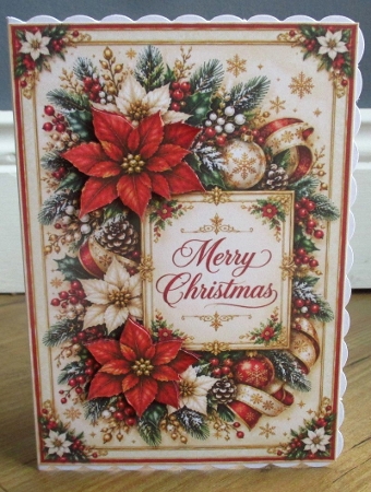 Luxurious Red & White Poinsettia Merry Christmas Topper for Cards by Johanna Lambert