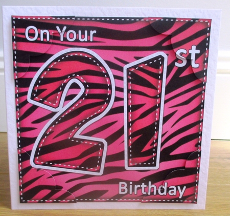 8 x 8 Fun Zebra Striped 21st Birthday Scalloped Topper by Johanna Lambert