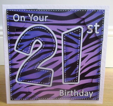 8 x 8 Fun Zebra Striped 21st Birthday Scalloped Topper by Johanna Lambert