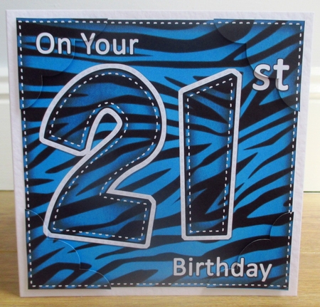 8 x 8 Fun Zebra Striped 21st Birthday Scalloped Topper by Johanna Lambert