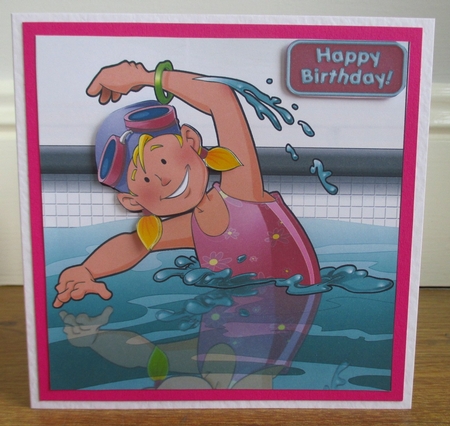 Cute Swimmer Girl 8x8 Quick Card by Johanna Lambert
