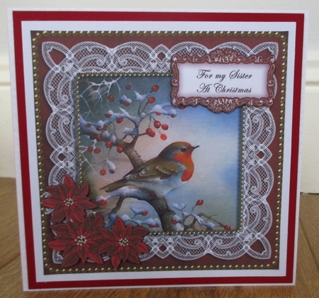 Red Robin Sister at Christmas 8in Sentiment Topper by Johanna Lambert