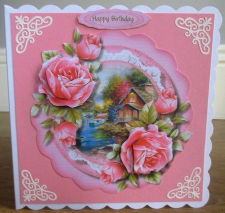 Easel or Topper Beautiful Pink Roses in a Scalloped Frame  by Johanna Lambert