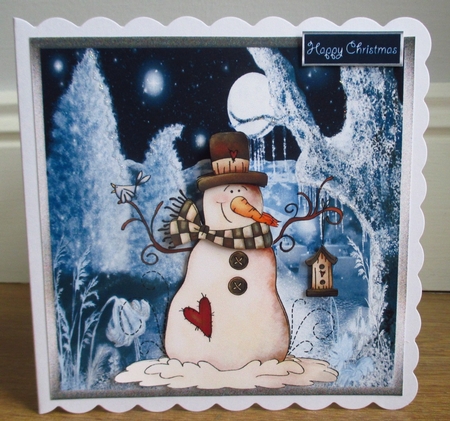 Quiet snowman in the moonlight 7x7 card by Johanna Lambert