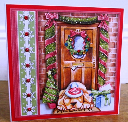 CHRISTMAS DOOR & DOG 7.5 Decoupage & Insert Mini Kit by Johanna Lambert