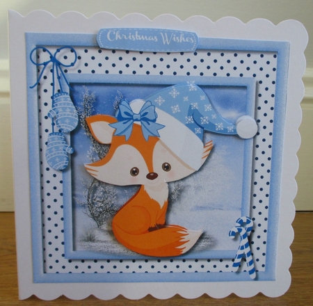 Cute Fox in Blue Santa Hat  by Johanna Lambert