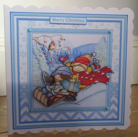 SLEDGING FUN Christmas 8x8 Decoupage & Insert Mini Kit by Johanna Lambert