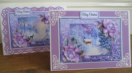 2 6x4 Christmas Scene With Purple Roses Toppers by Johanna Lambert