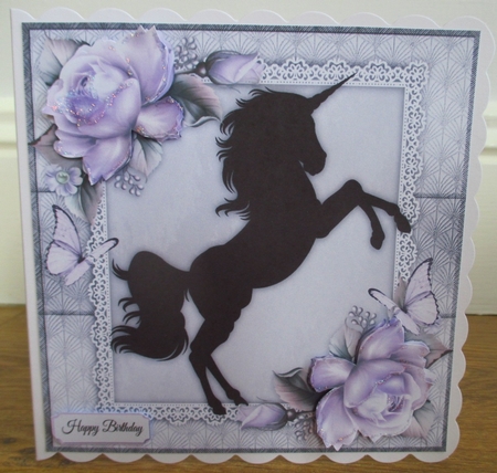 Unicorn Silhouette With Lilac Roses 8x8 by Johanna Lambert