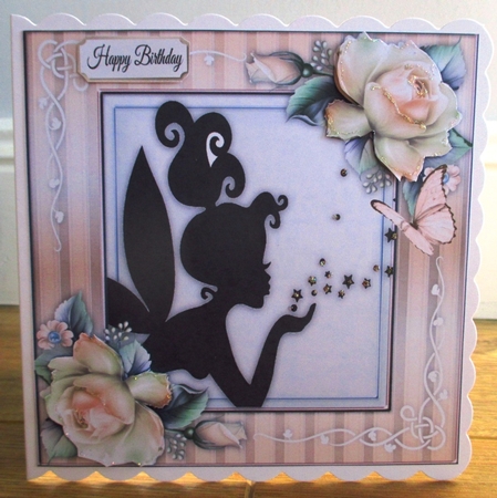 Fairy Silhouette With Gold Roses 8x8 by Johanna Lambert