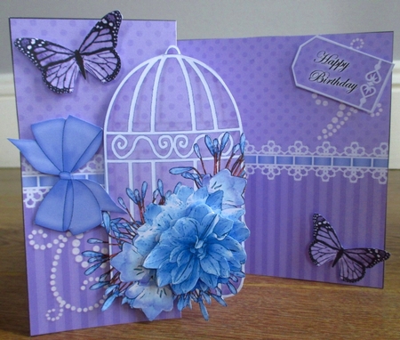 3D Shaped No-Hole Fold Back Mini Kit - Birdcage, Blue Blossoms Butterflies & Lace  by Johanna Lambert