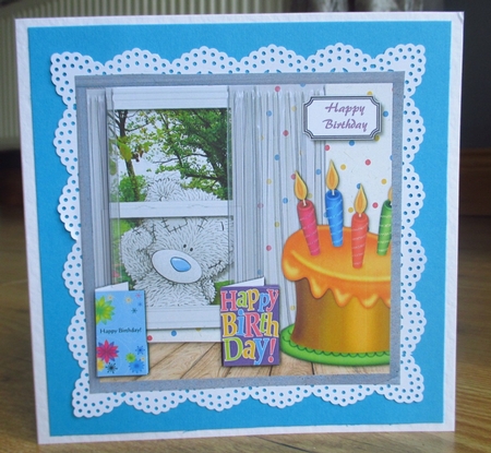Tatty teddy peering through window by Johanna Lambert