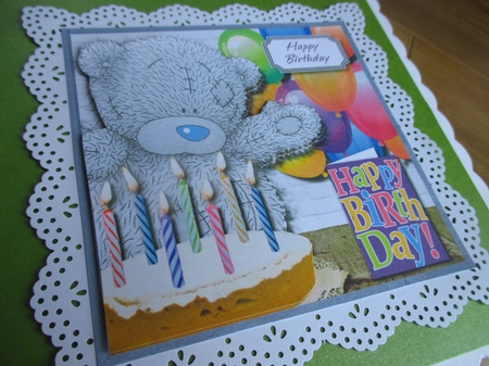 Tatty teddy with cake by Johanna Lambert