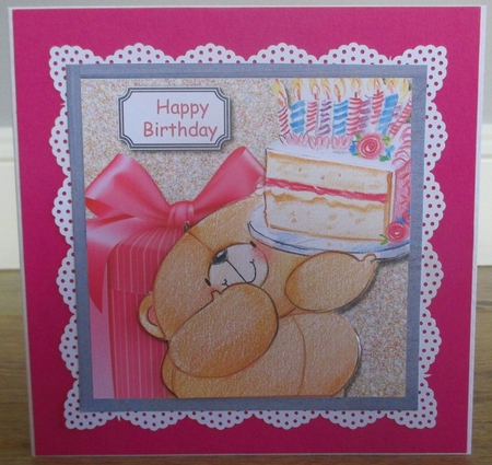 Birthday bear with cake  by Johanna Lambert