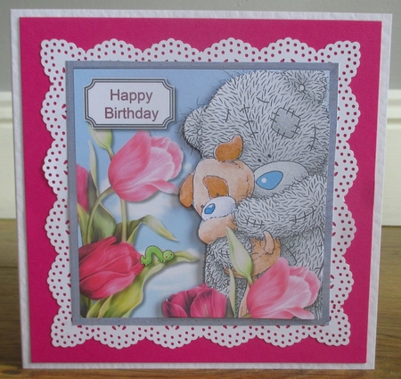 Tatty teddy with dog tiptoe through the tulips by Johanna Lambert