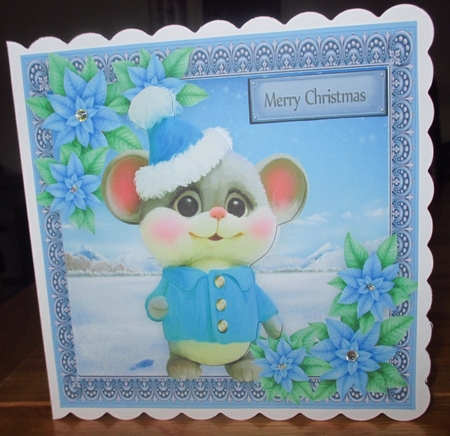Gorgeous Mouse In A Bobble Hat With Blue Flowers 6x6  by Johanna Lambert