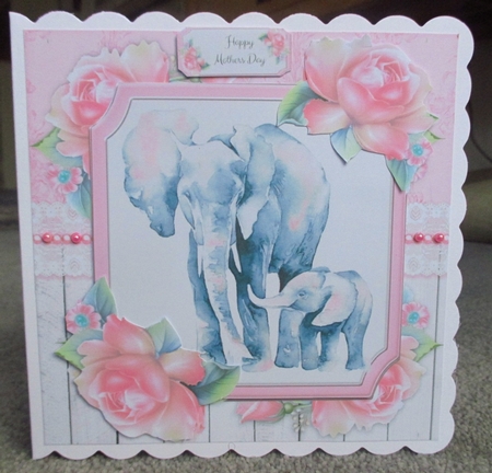 Beautiful Mum & Baby Elephants With Pink Roses 8x8 Mini Kit by Johanna Lambert