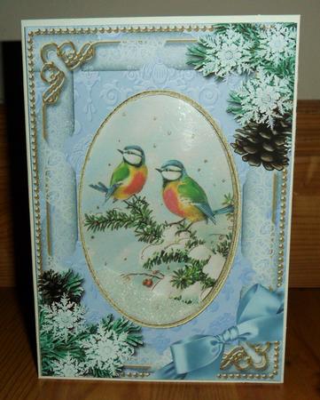 Christmas Blue Tits Snow 7x5in Card Picture and Shaker Frame by Johanna Lambert