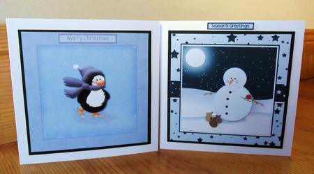 Penguin and Snowman 5inch Square Card Duo by Johanna Lambert