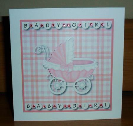 Pretty Pink Pram Baby Girl 6x6 Square Card Front by Johanna Lambert