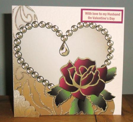 Rose on Jeweled Heart Large Scalloped Corner Stacker by Johanna Lambert