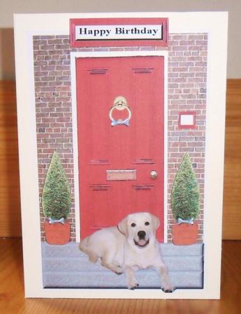 Labrador on Doorstep 3D Decoupage by Johanna Lambert