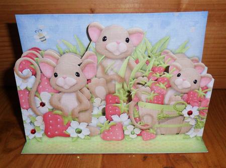 Strawberry Mice Freestanding Pop Up Card Kit by Johanna Lambert
