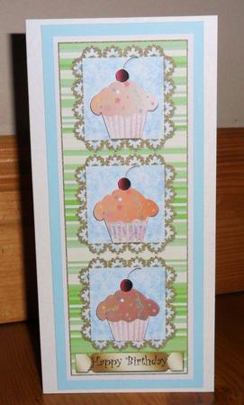 Three Cupcakes on Scalloped Doily Dl Card 1 by Johanna Lambert