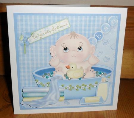 New Baby Boy in Bath Topper & Decoupage by Johanna Lambert